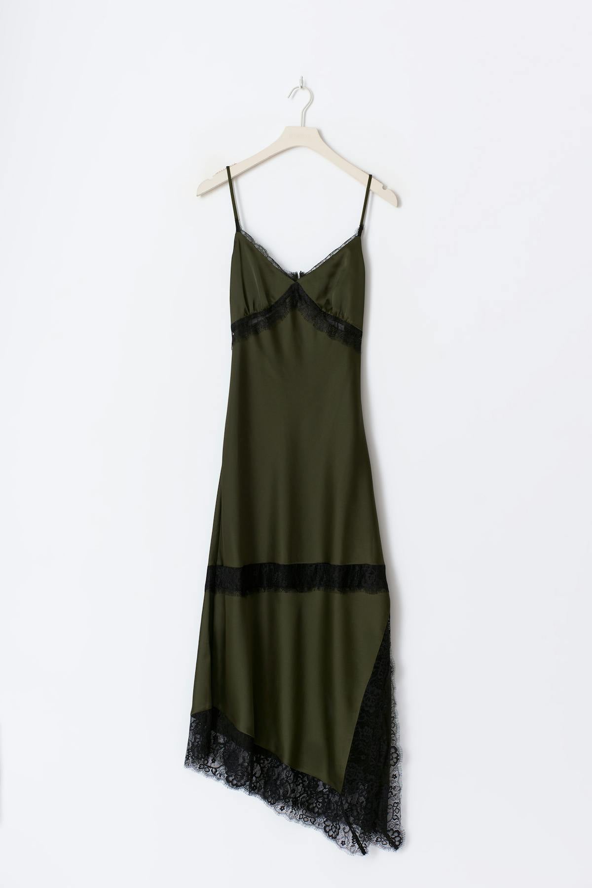 Satin lace midi dress - Vert foncé