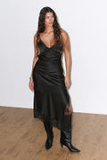 Satin lace midi dress - Vert foncé