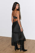 Satin lace midi dress - Noir