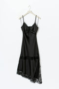 Satin lace midi dress - Noir