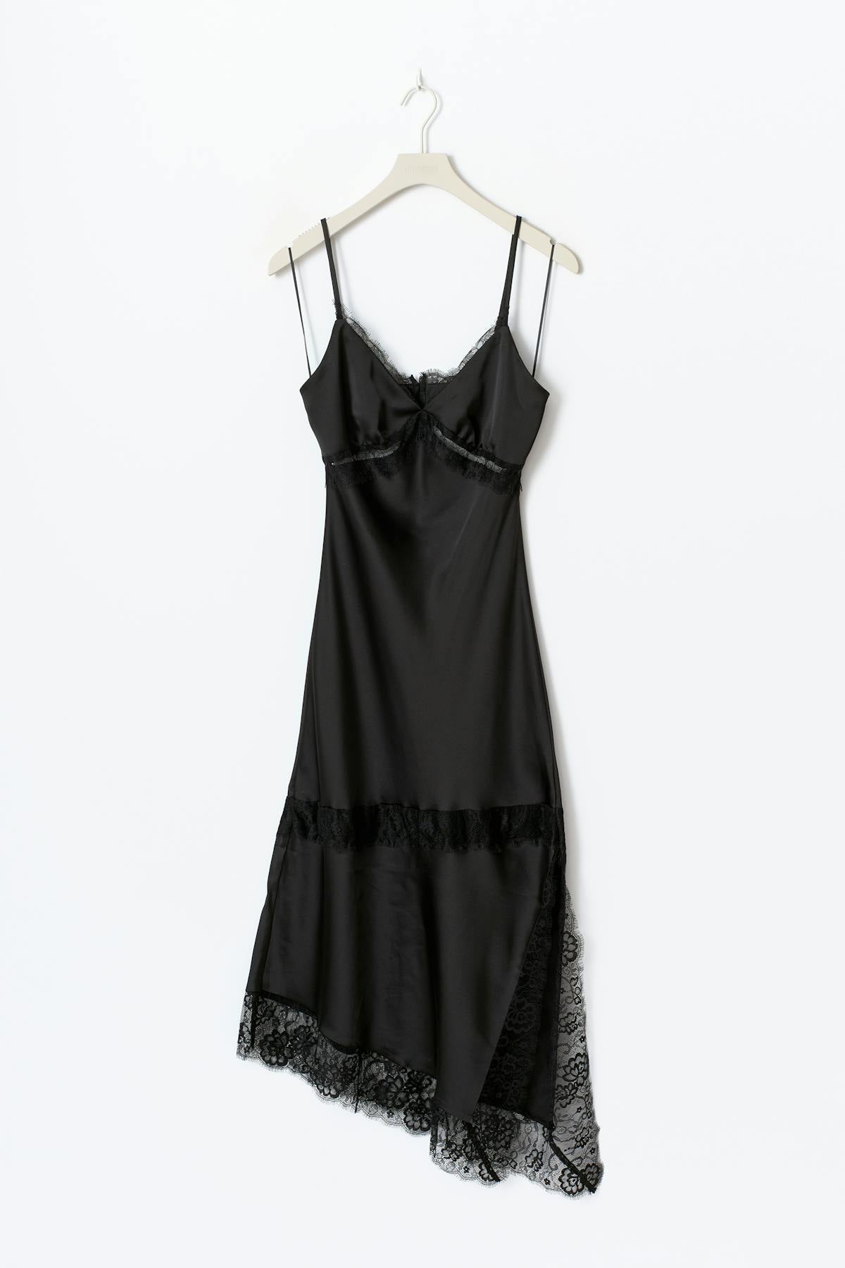 Satin lace midi dress - Noir