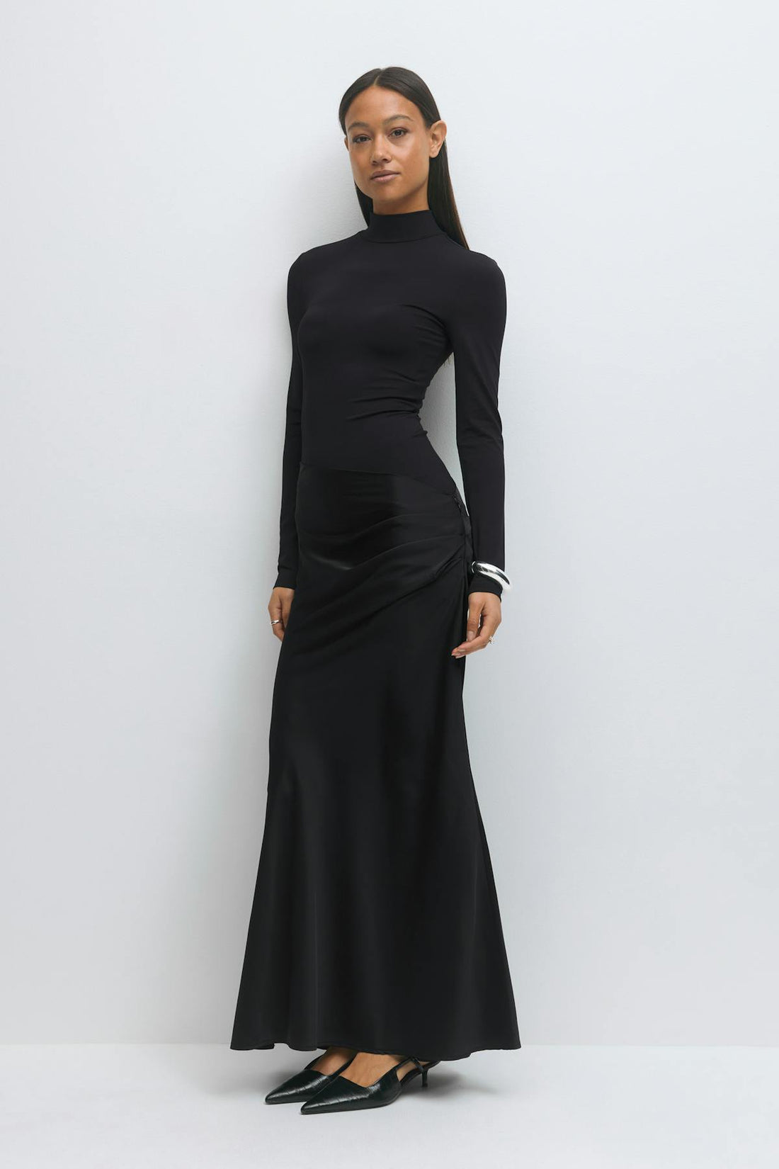 Draped satin maxi dress - Noir