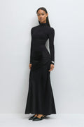 Draped satin maxi dress - Noir