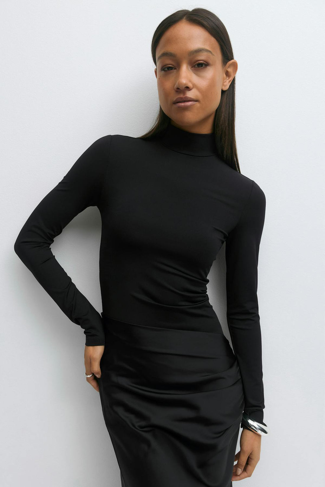 Draped satin maxi dress - Noir