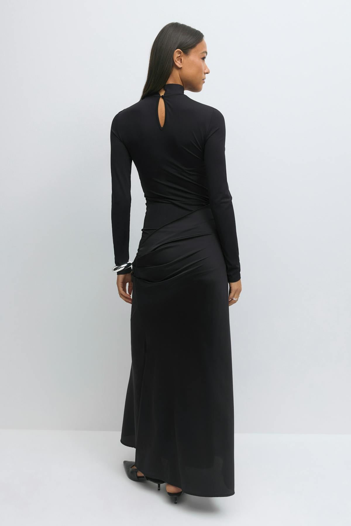 Draped satin maxi dress - Noir
