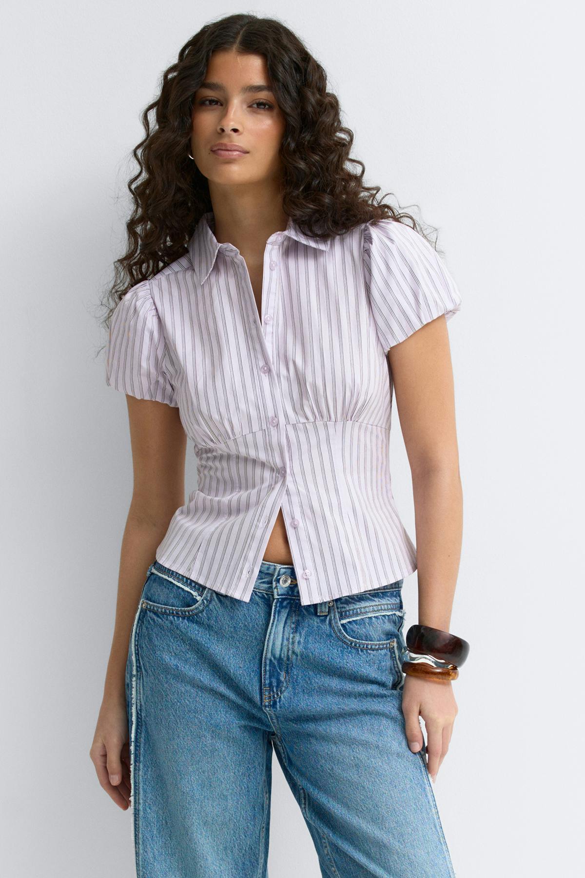 Puff sleeve shirt - Purple/stripe