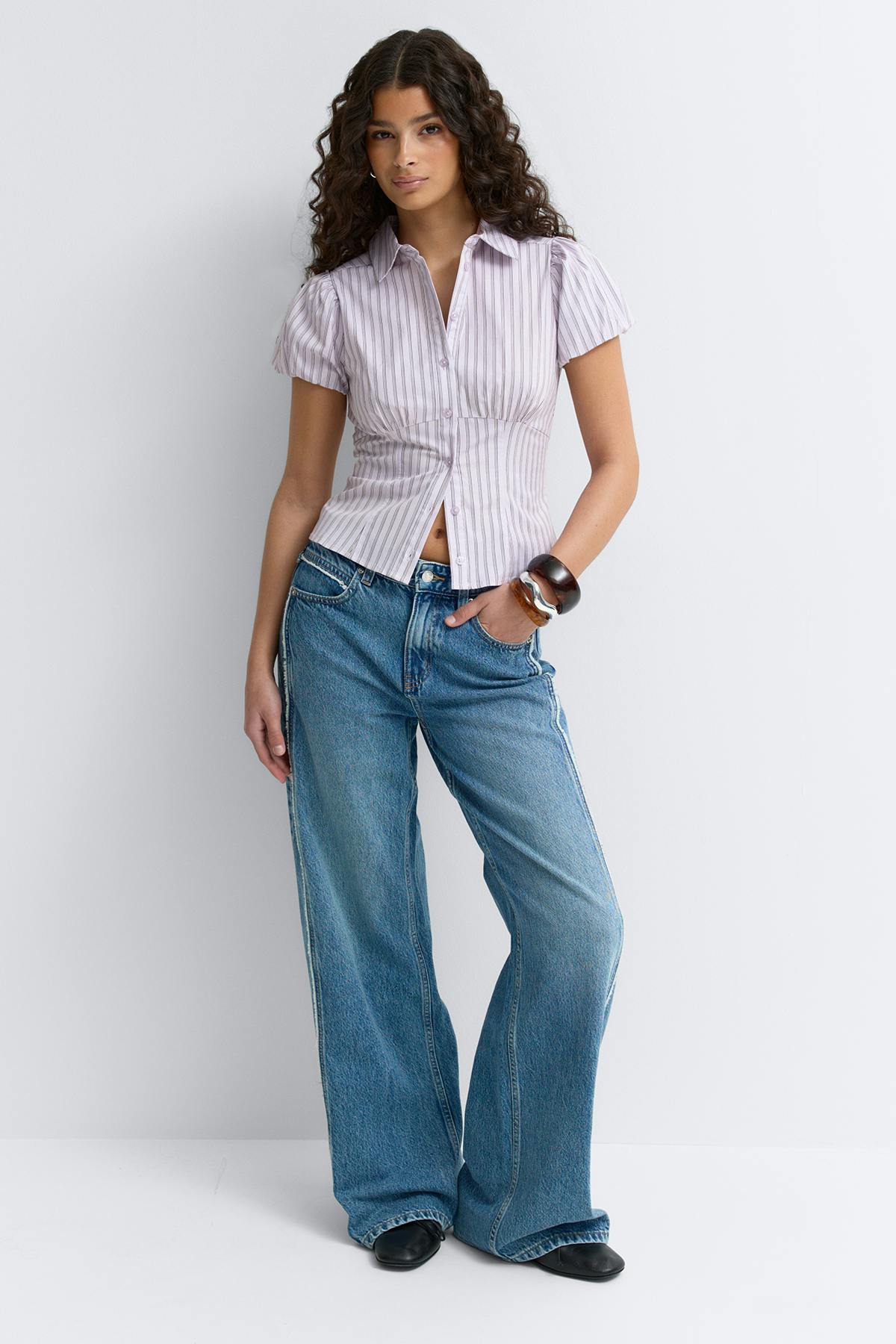 Puff sleeve shirt - Purple/stripe
