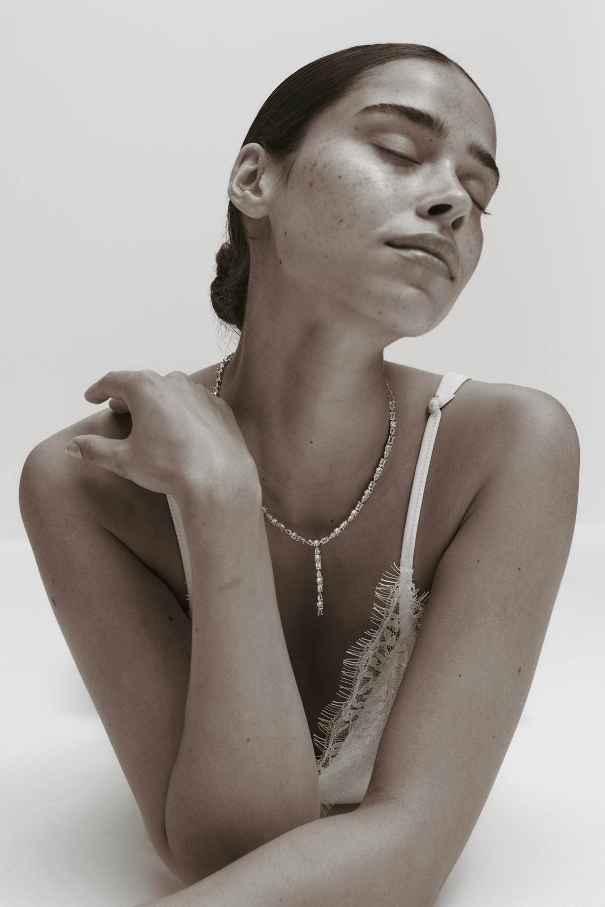 Rhinestone necklace - Shiny silver