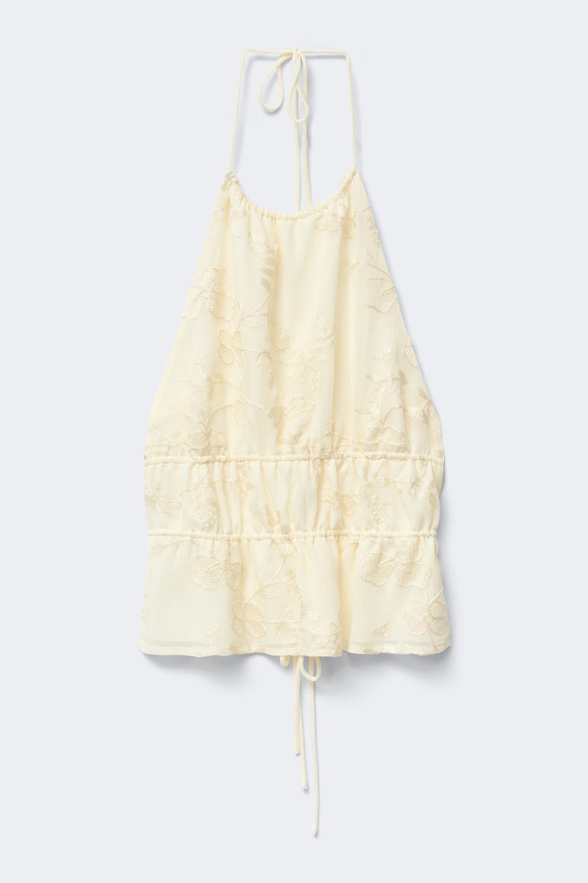 Embroidery open back top - Creme