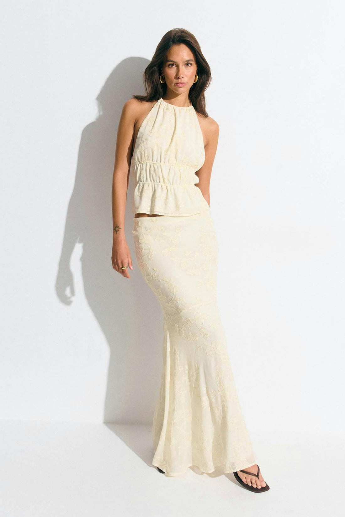 Embroidery maxi skirt - Creme