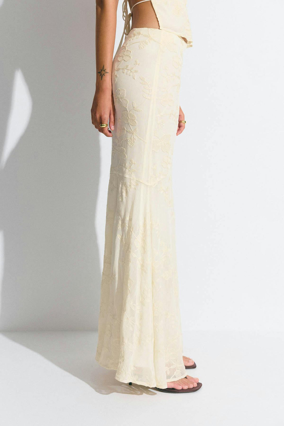 Embroidery maxi skirt - Creme