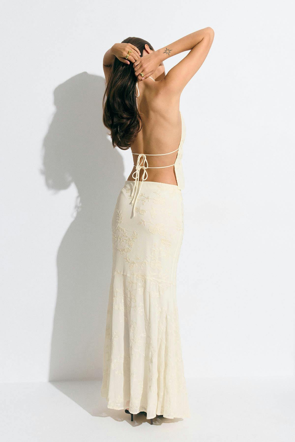 Embroidery maxi skirt - Creme