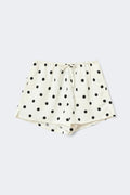Satin drawstring shorts - Creme/dot