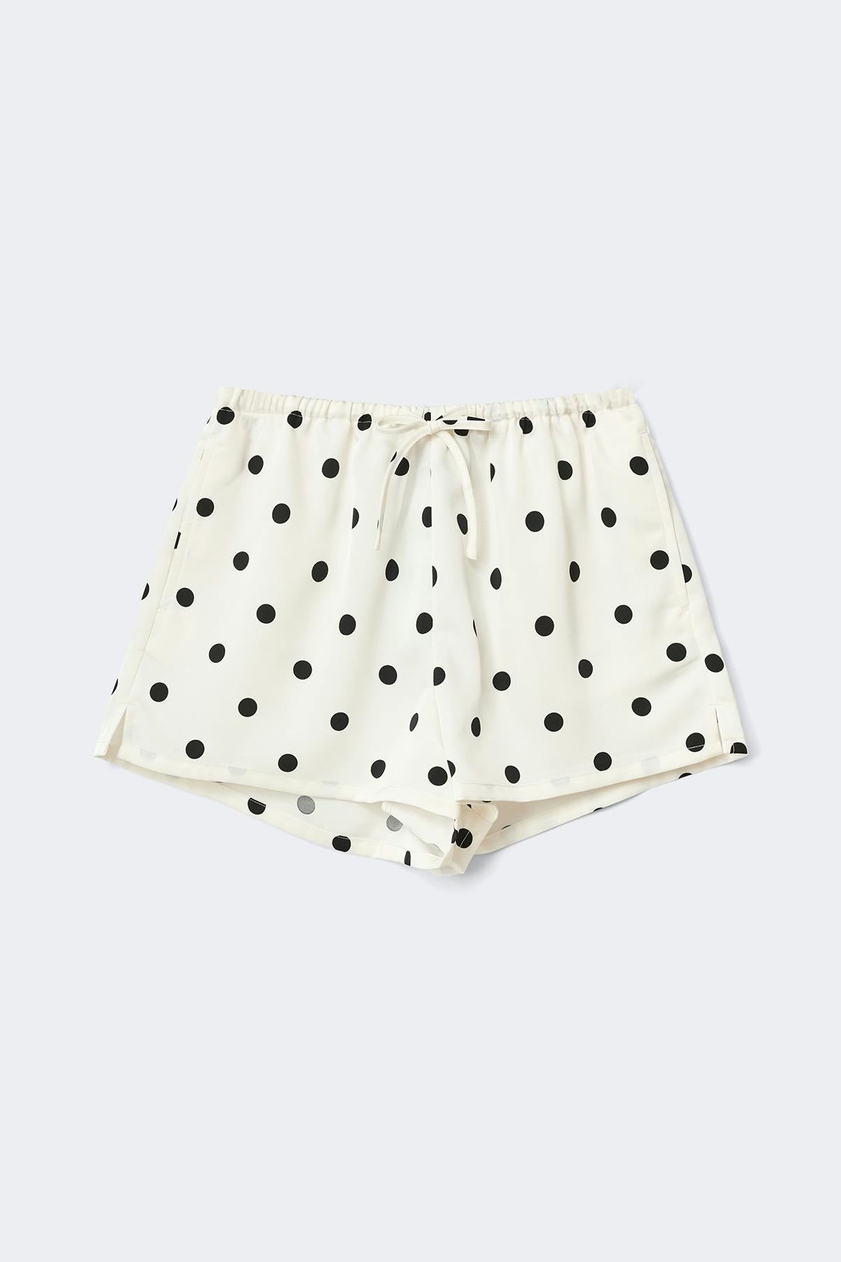 Satin drawstring shorts - Creme/dot