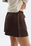 Satin drawstring shorts - Marron foncé
