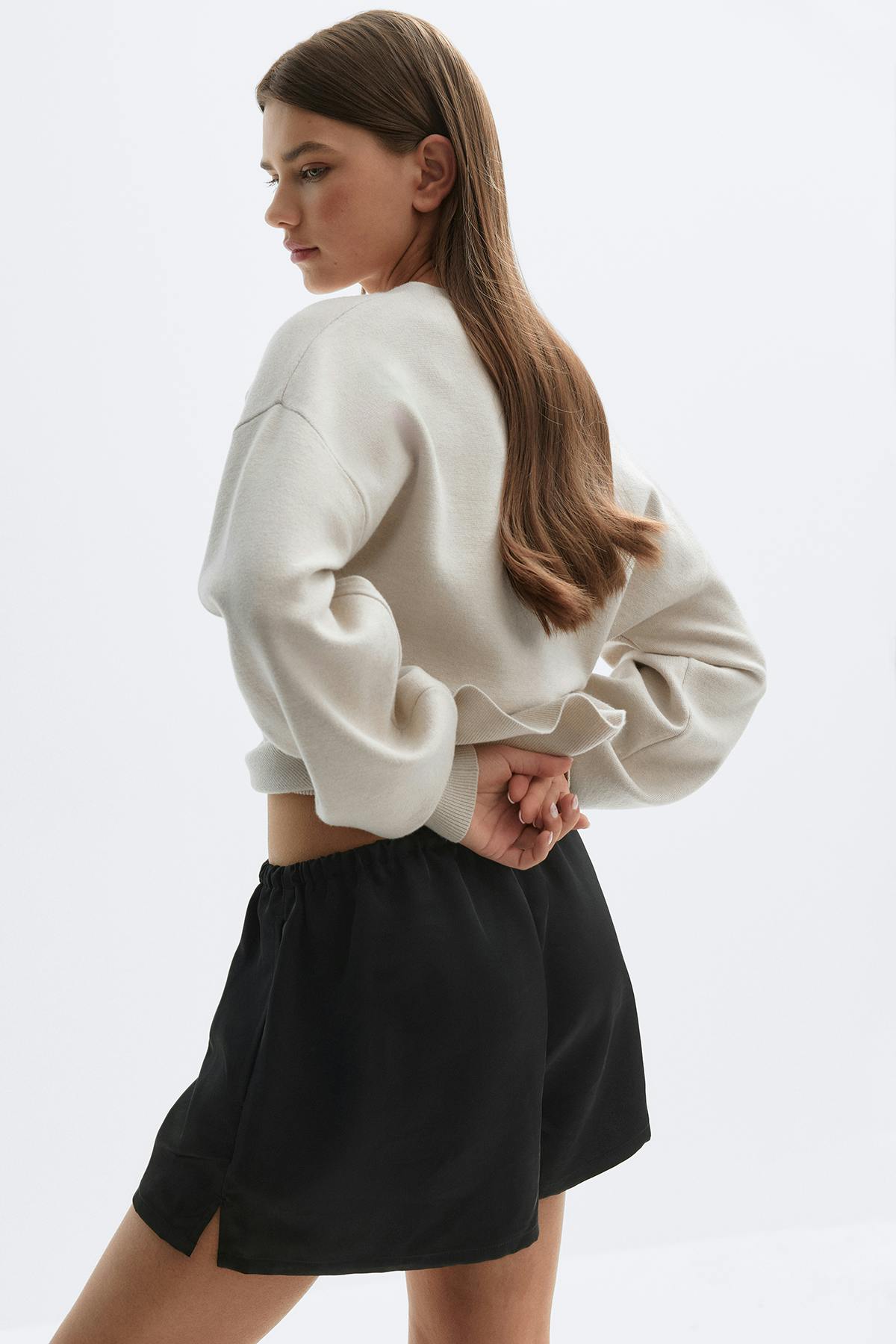 Satin drawstring shorts - Noir