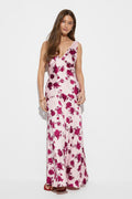 Sleeveless satin maxi dress - Block flowers