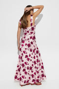 Sleeveless satin maxi dress - Block flowers