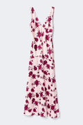 Sleeveless satin maxi dress - Block flowers