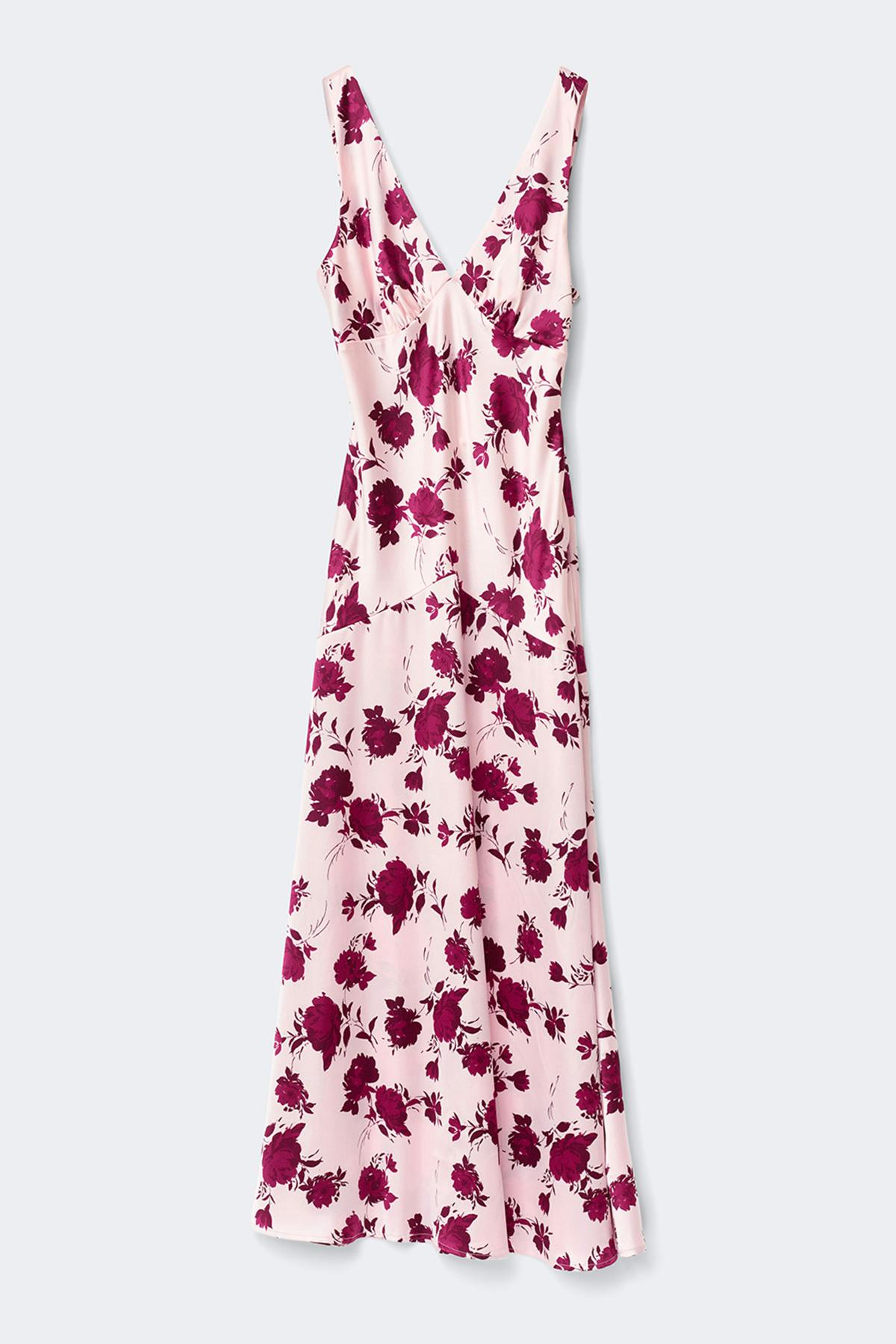 Sleeveless satin maxi dress - Block flowers