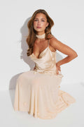 Floral maxi cowlneck dress - Champagne