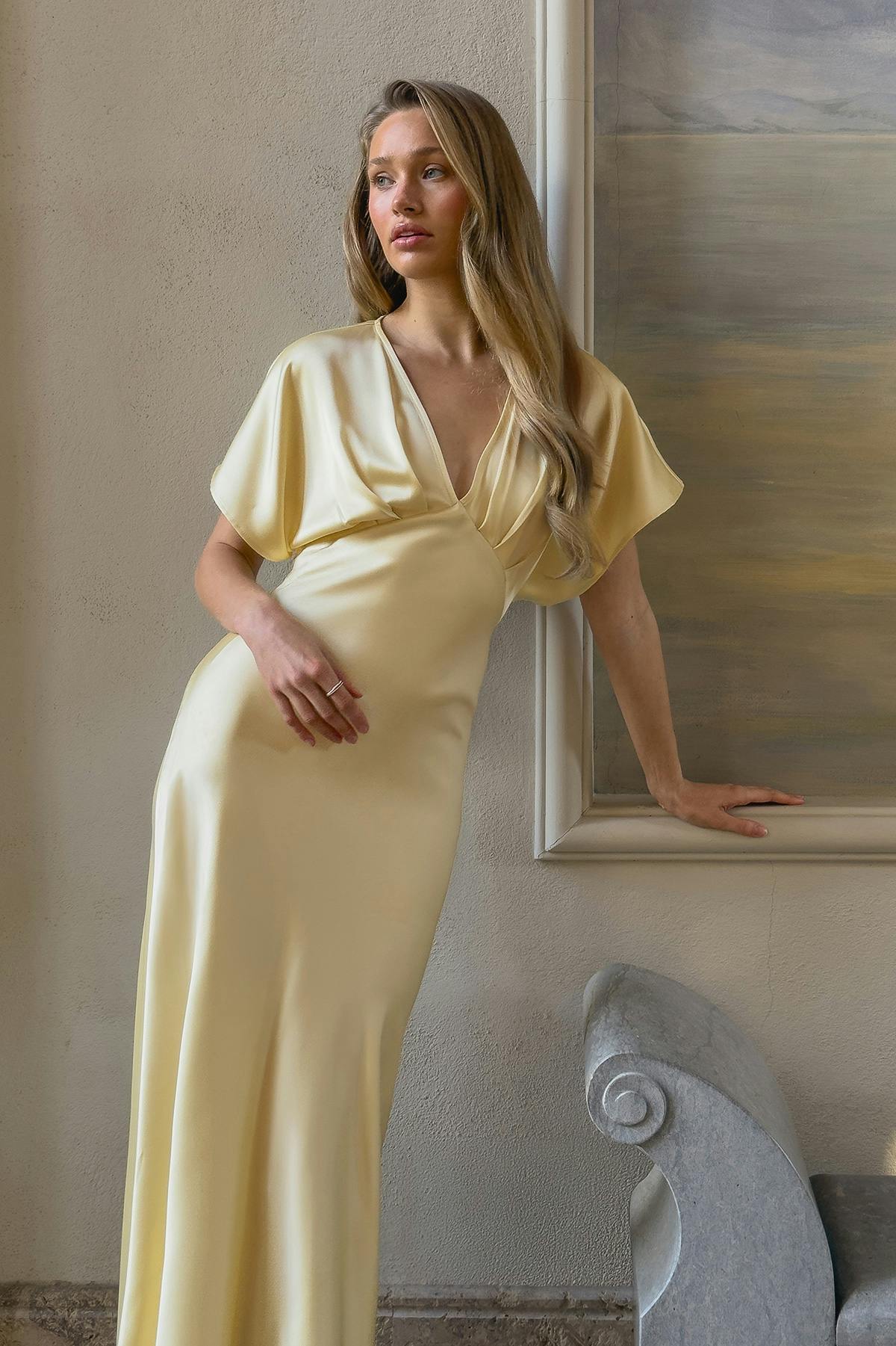 Satin maxi dress - Bleu clair