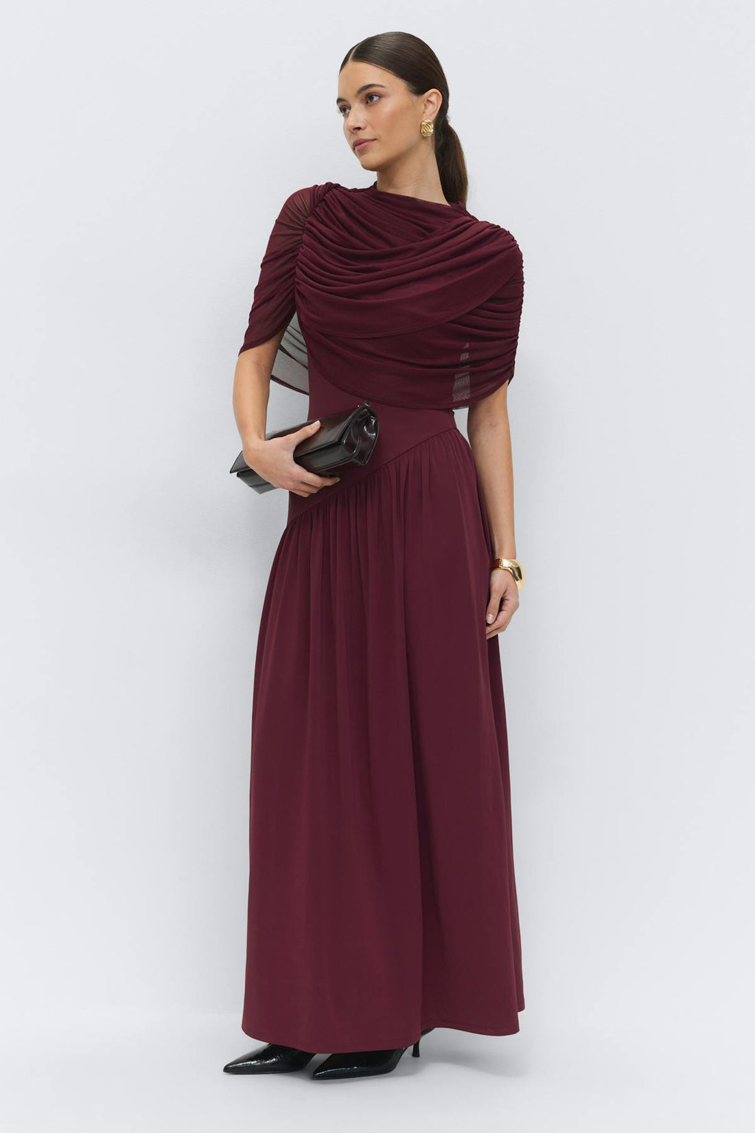 Draped cape maxi dress - Bordeaux