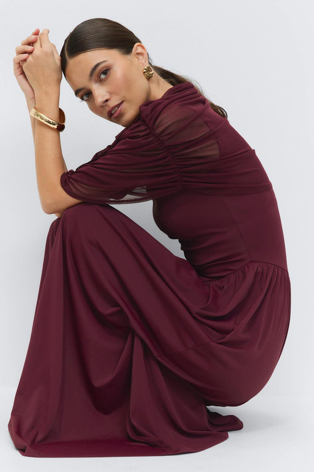 Draped cape maxi dress - Bordeaux
