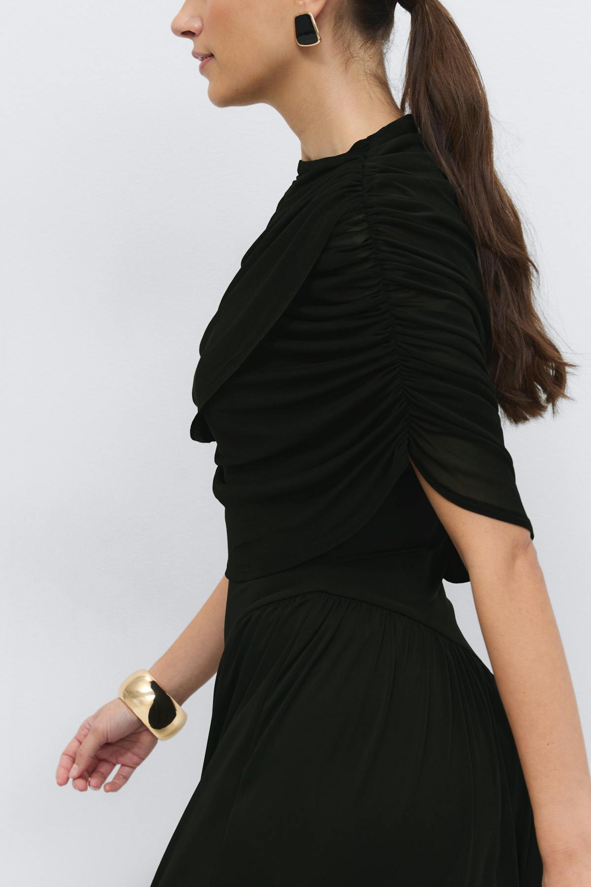 Draped cape maxi dress - Noir
