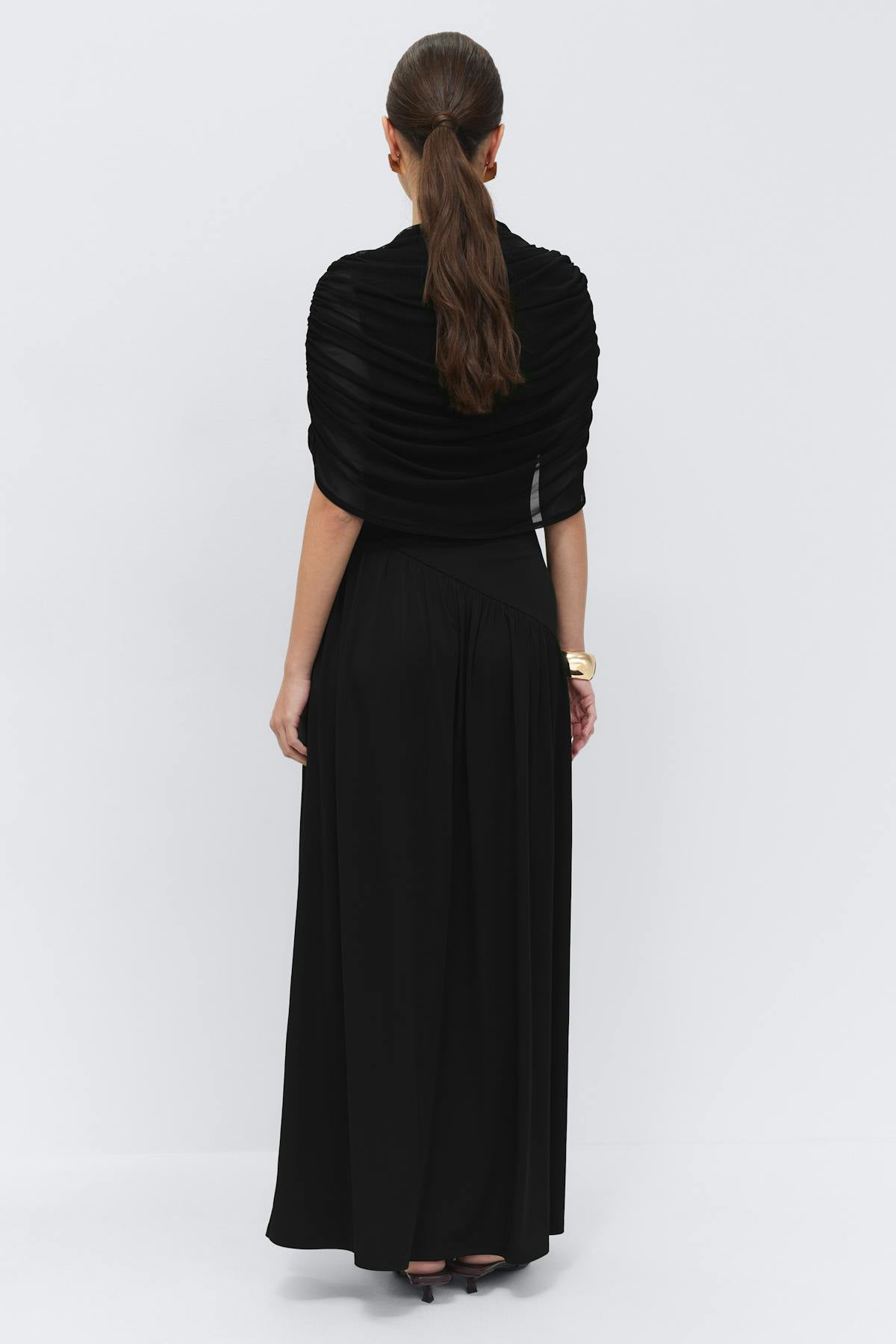 Draped cape maxi dress - Noir