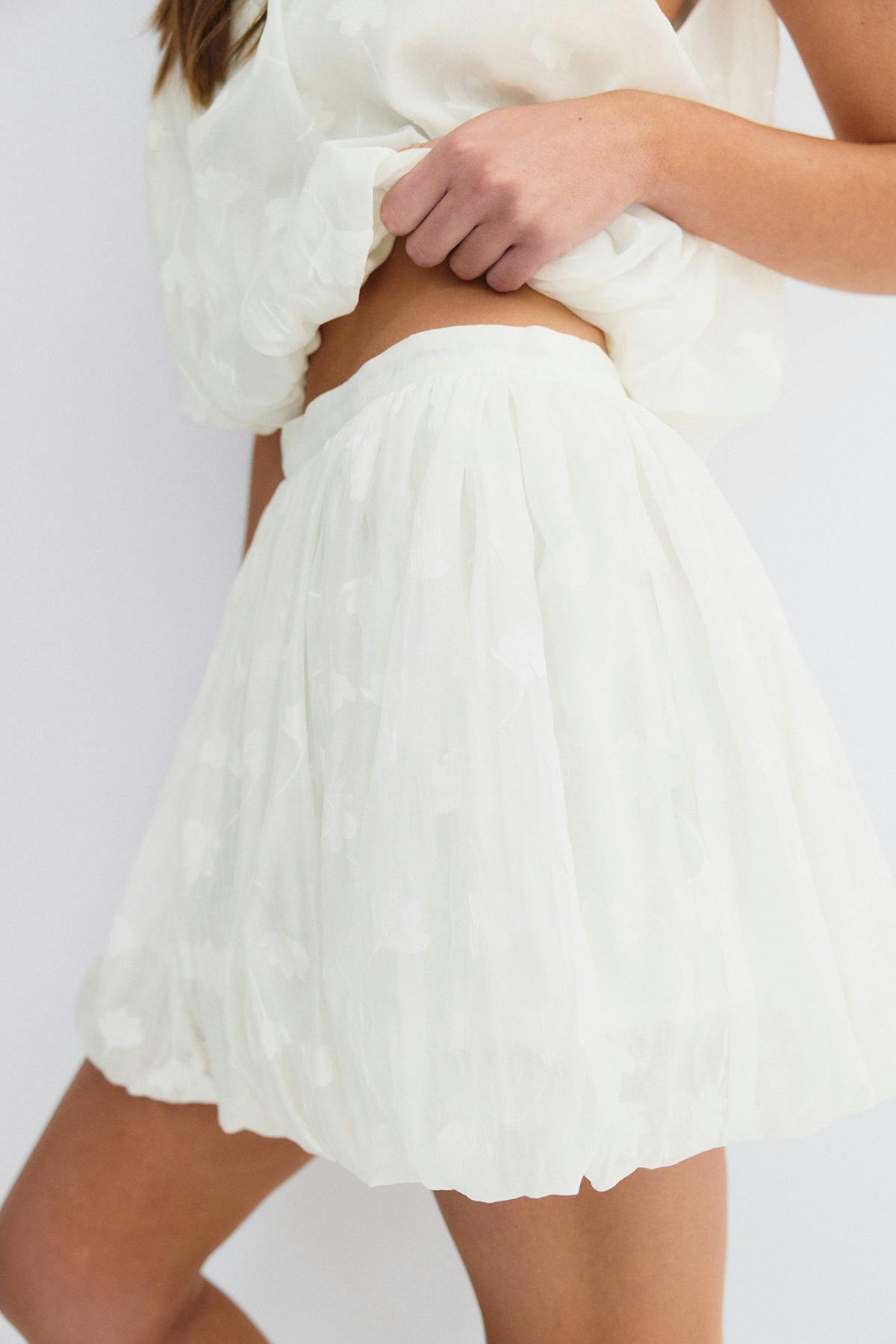 Floral bubble mini skirt - Blanc cassé
