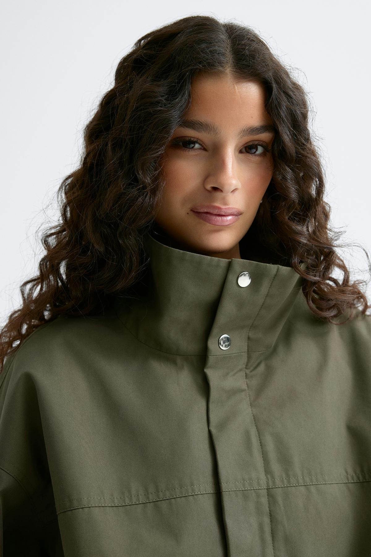 High neck short jacket - Khaki beige