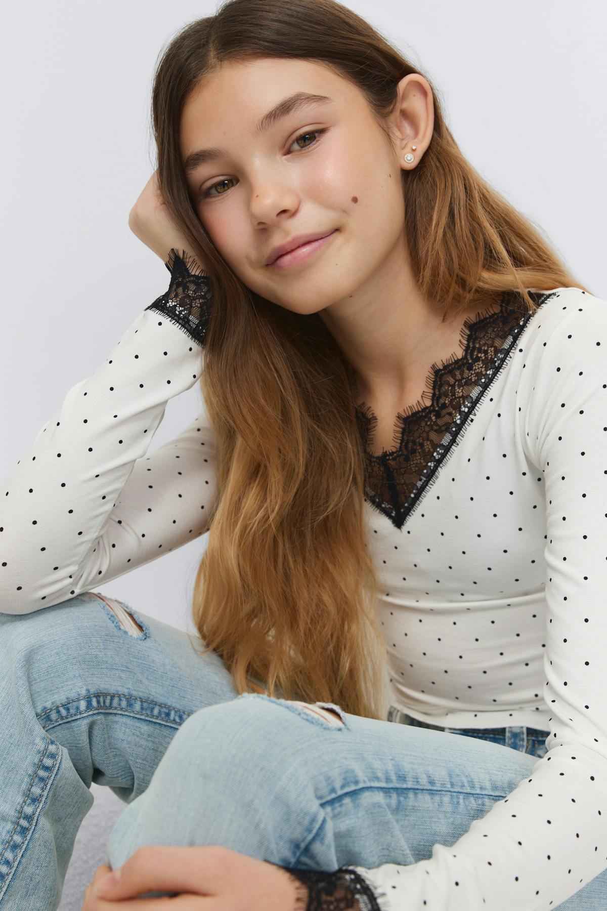 Y lace top - Navy/white