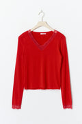 Y lace top - Haute red