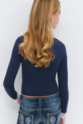 Y lace top - Navy/white