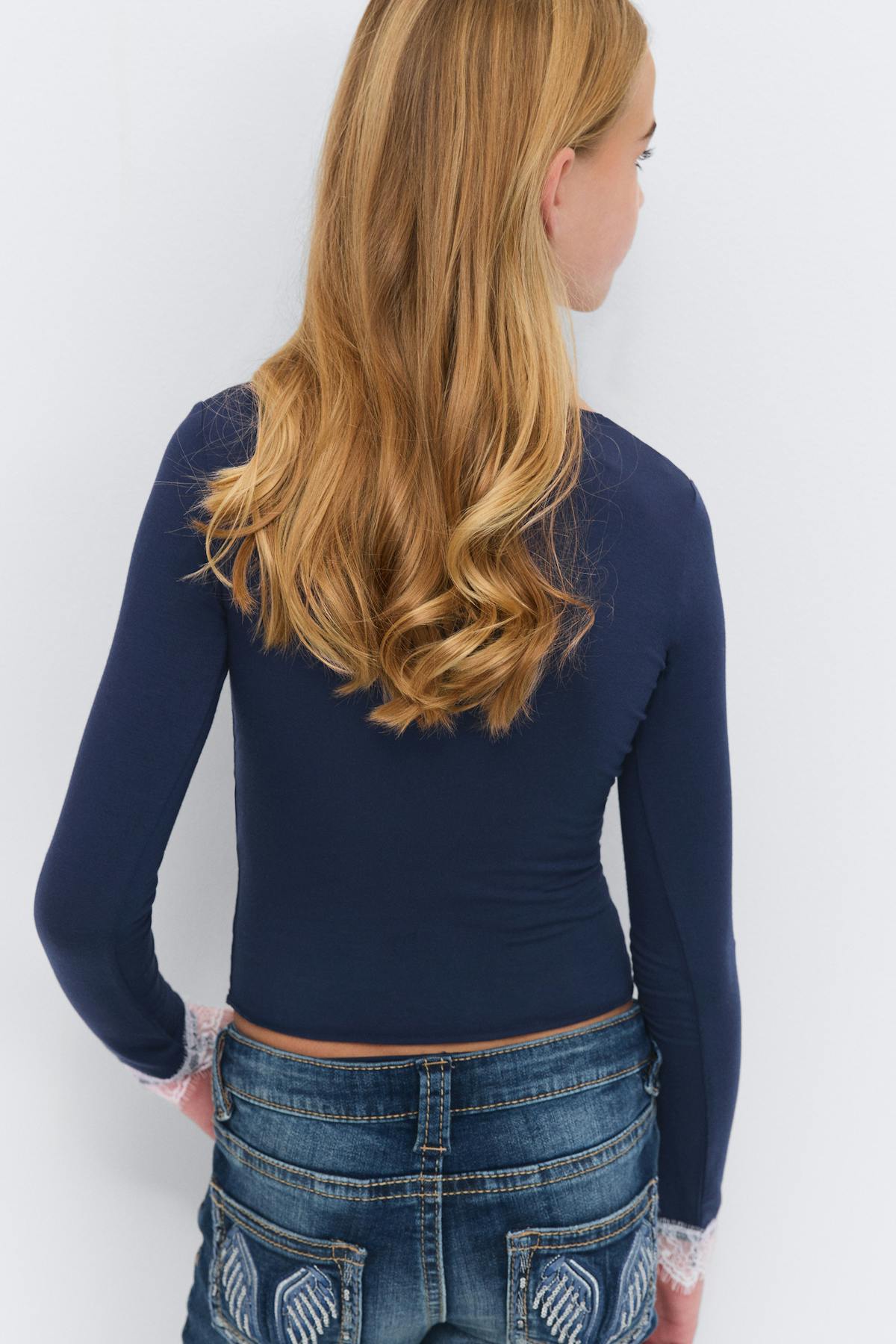 Y lace top - Navy/white