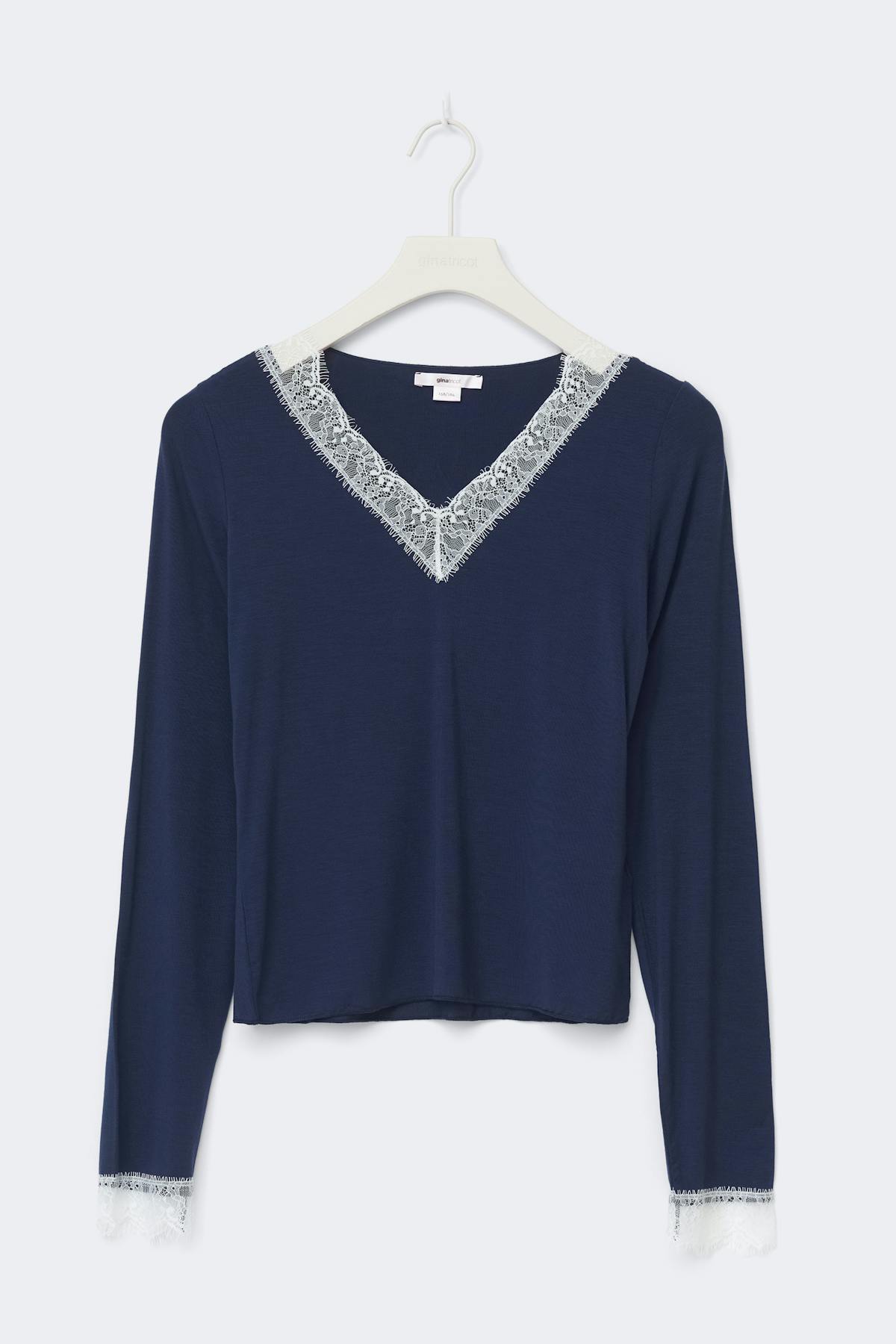 Y lace top - Navy/white