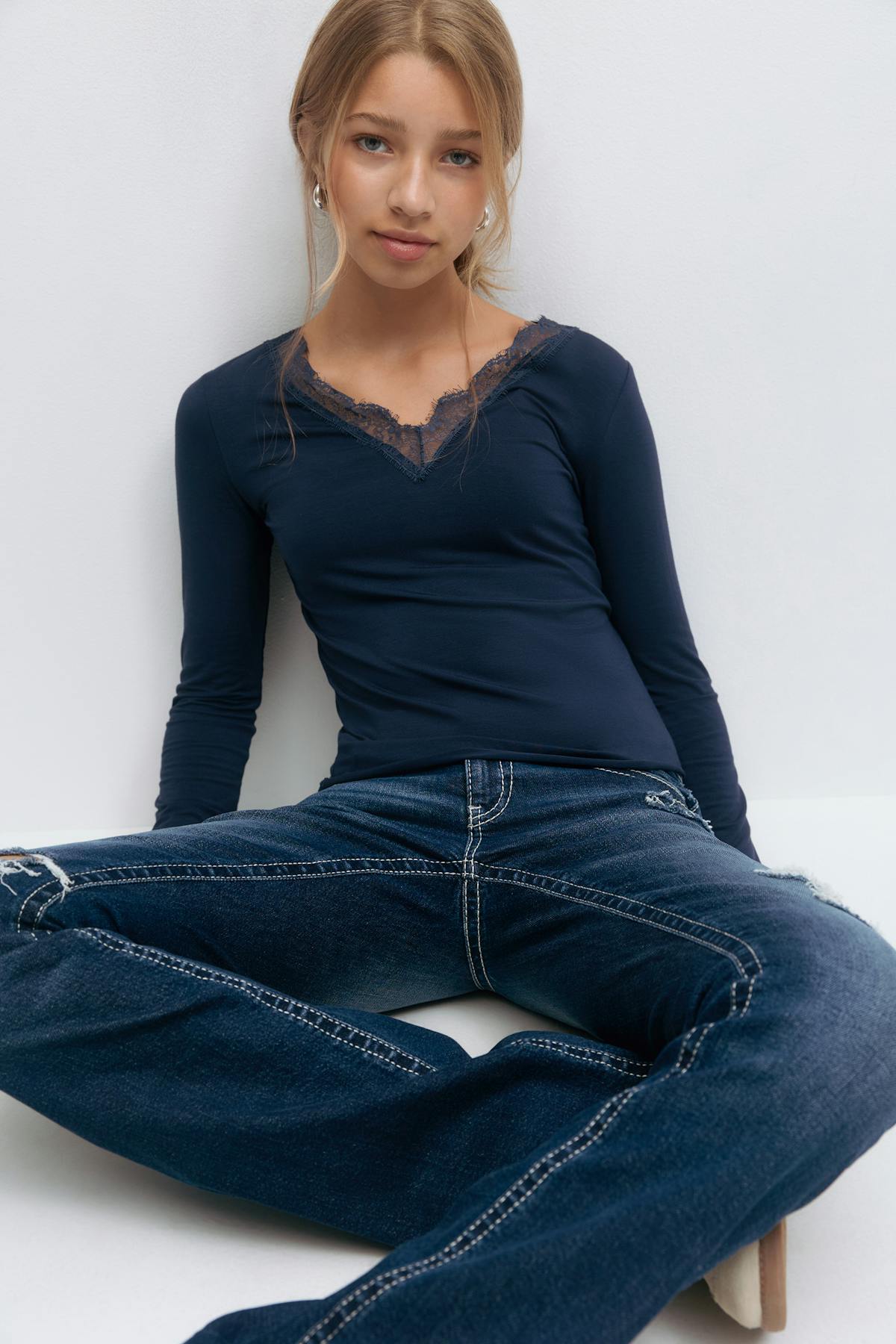 Y lace top - Bleu marine