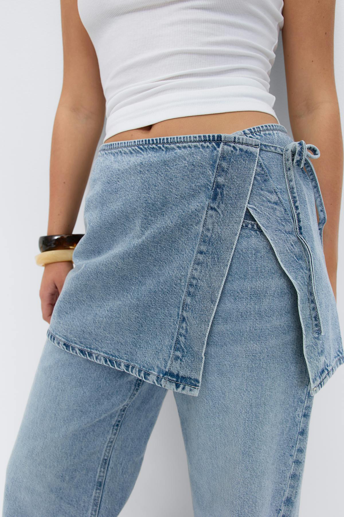 Wrap denim hip skirt - Bleu