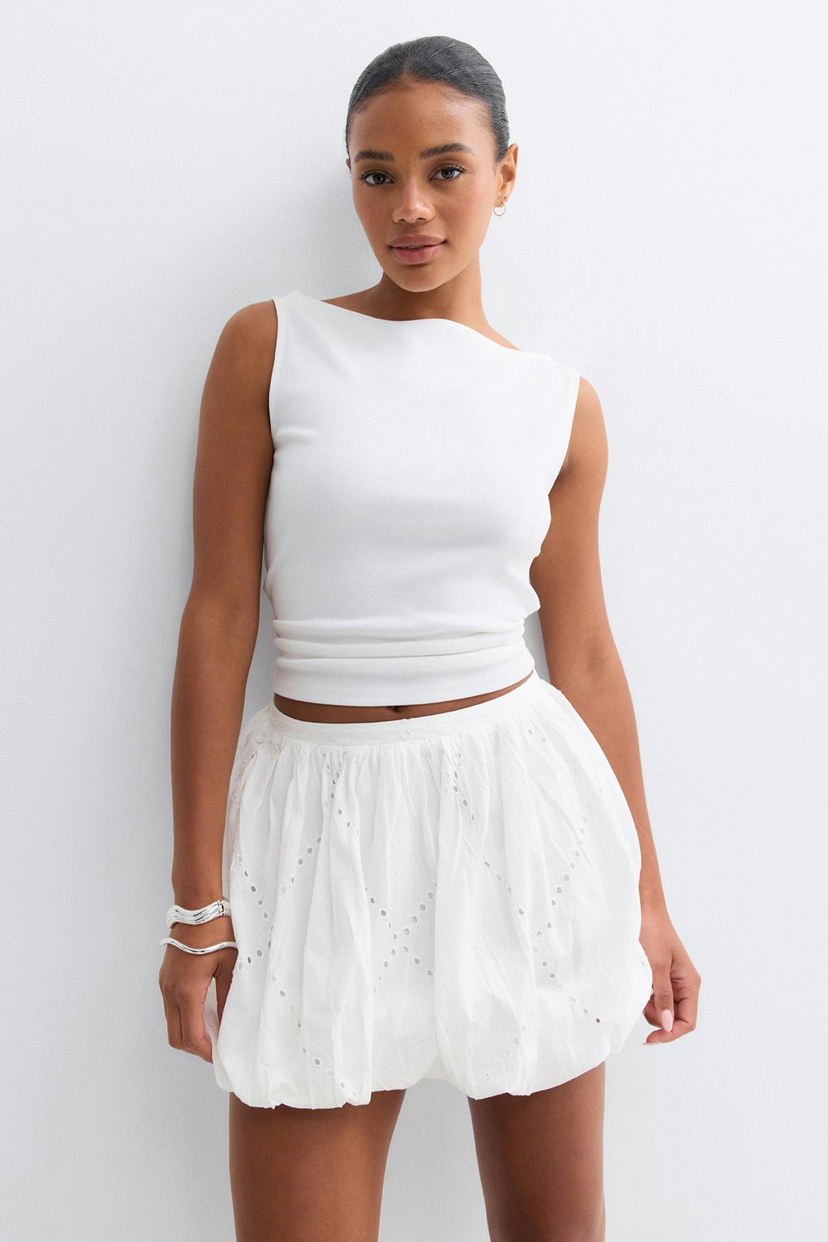 Embroidery skirt - Beige/black