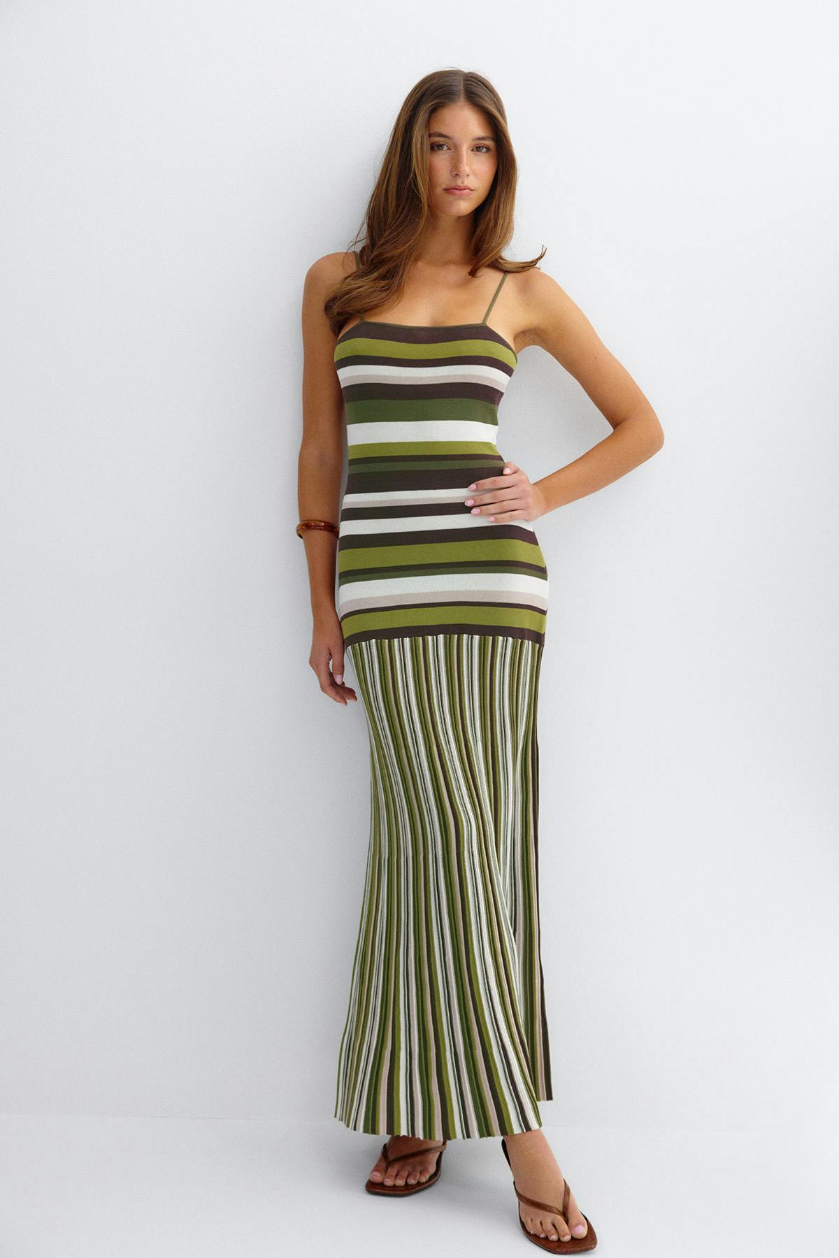 Multistripe knitted dress - Black/white