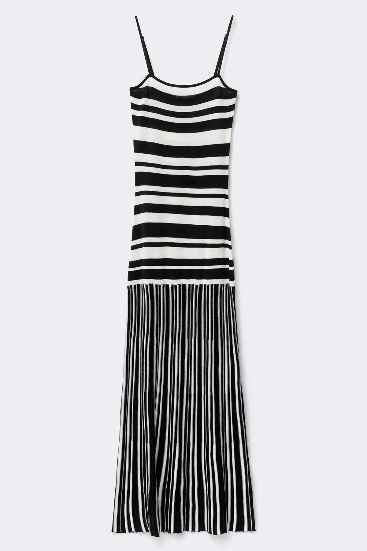 Multistripe knitted dress - Black/white