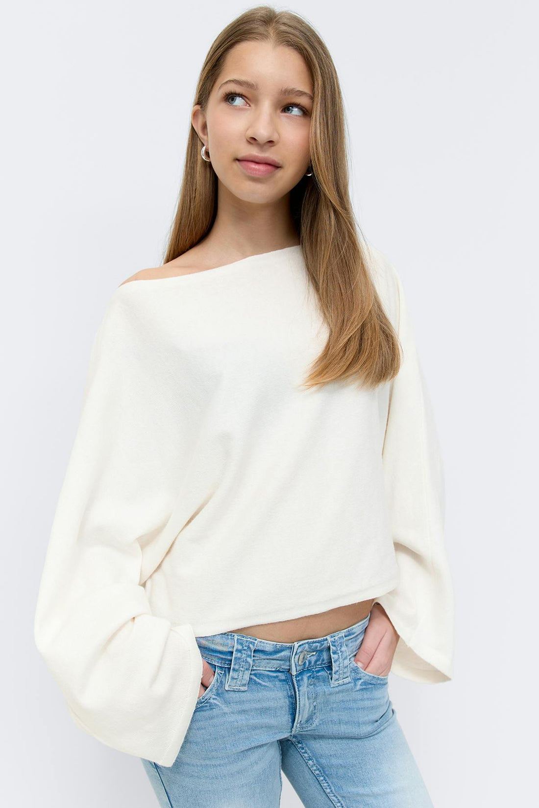 Y knitted poncho top - Gardenia