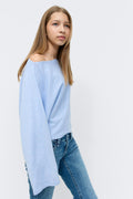 Y knitted poncho top - Bleu clair