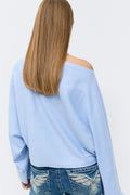 Y knitted poncho top - Bleu clair