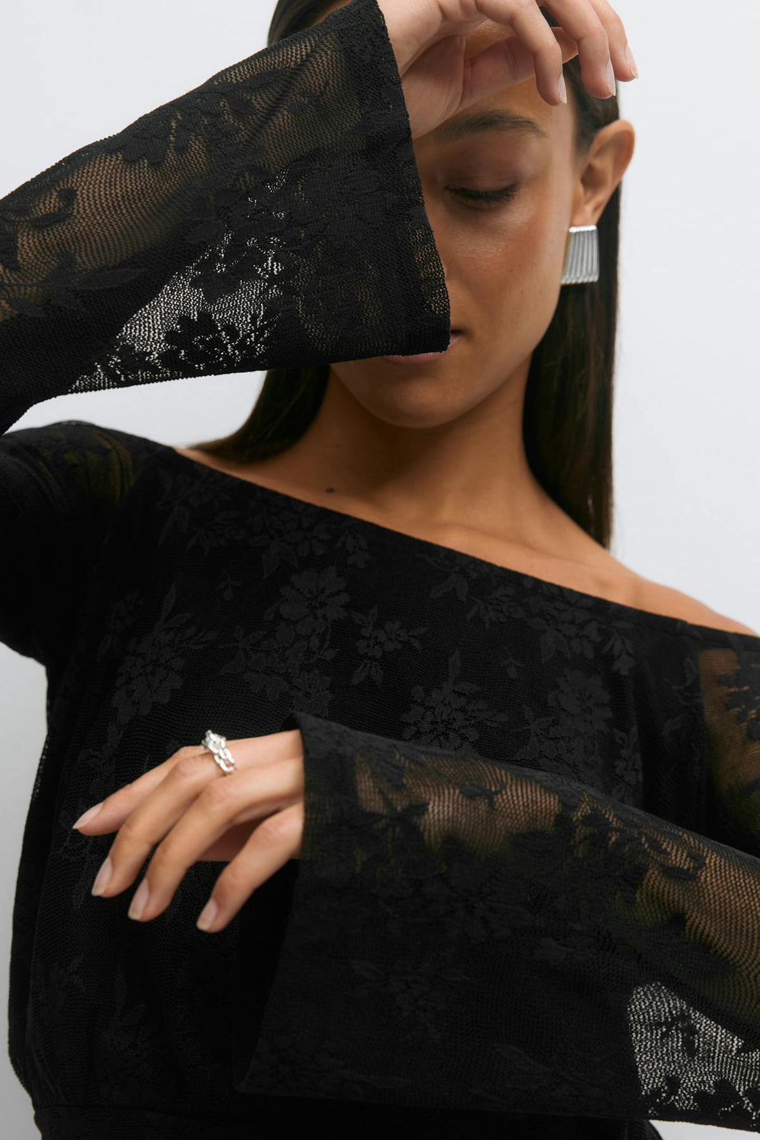 Lace off shoulder top - Noir