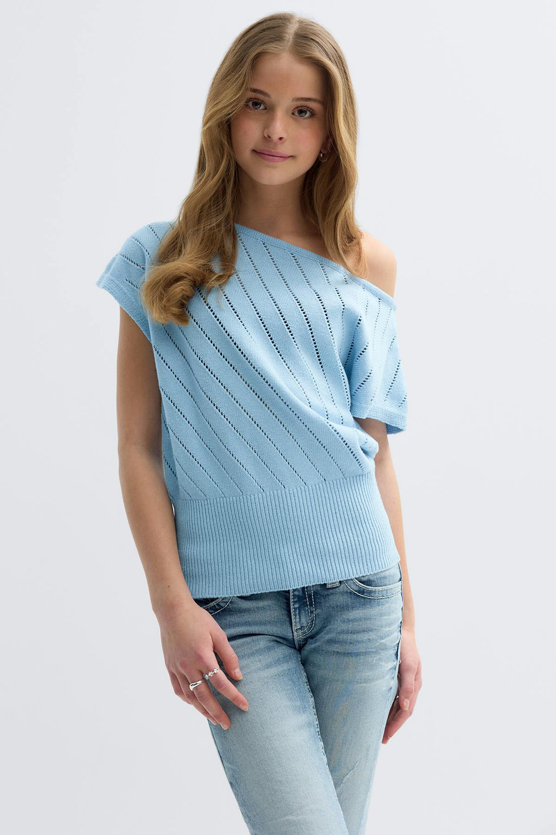 Y boatneck knitted top - Bleu