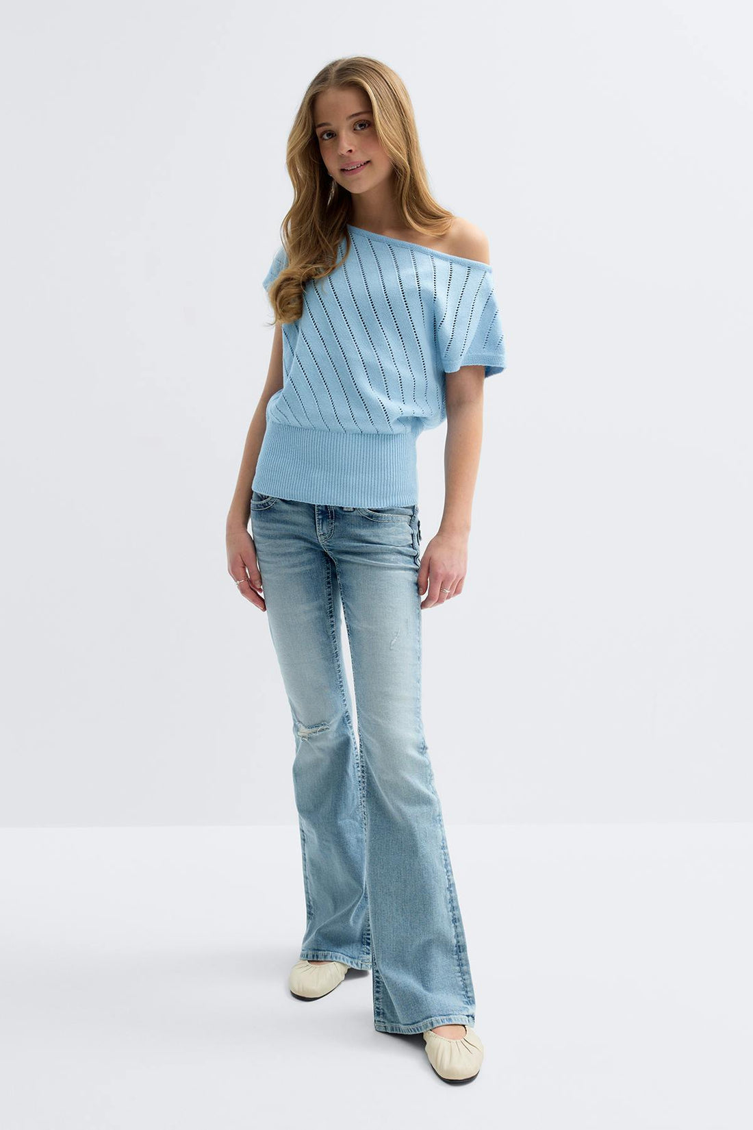 Y boatneck knitted top - Bleu