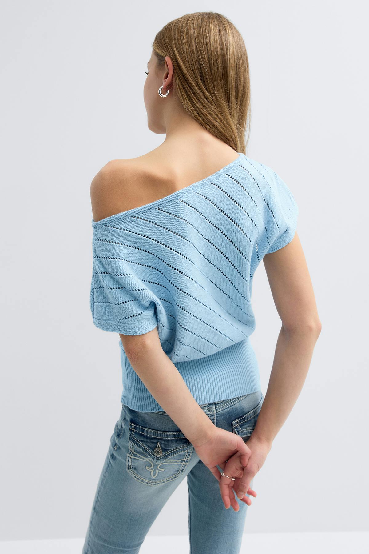 Y boatneck knitted top - Bleu