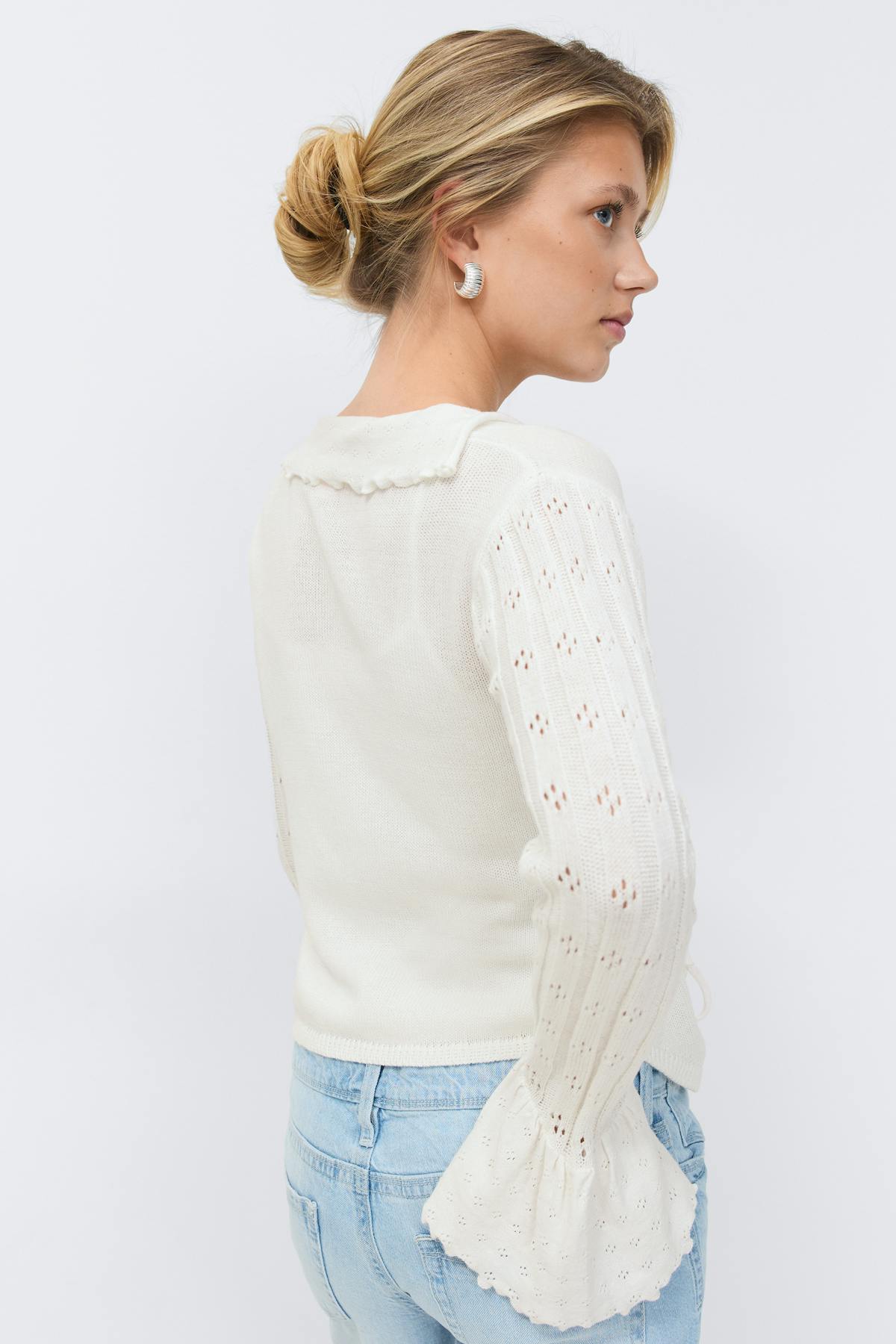 14+ knitted frill cardigan - Blanc